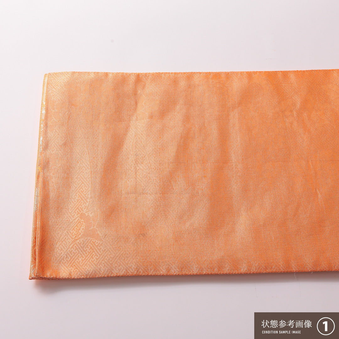袋帯 帯丈440cm 正絹 全通 フォーマル 尾長鳥 吉祥文様 金系 朱系 1243-01853