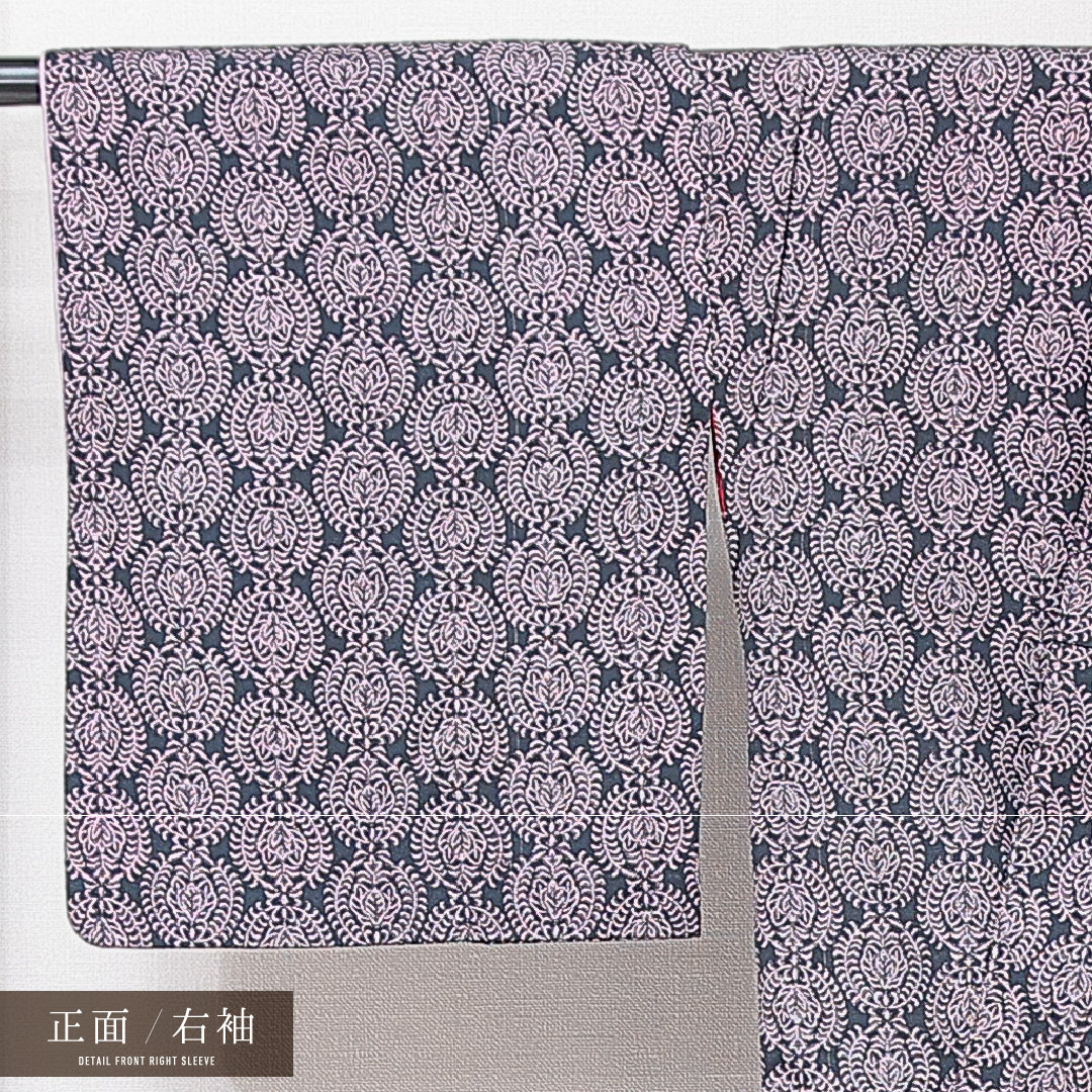 アンティーク 紬 袷 身丈153cm 裄丈62cm 正絹 Aランク バチ衿 Sサイズ 紺系 RP 1223-15222