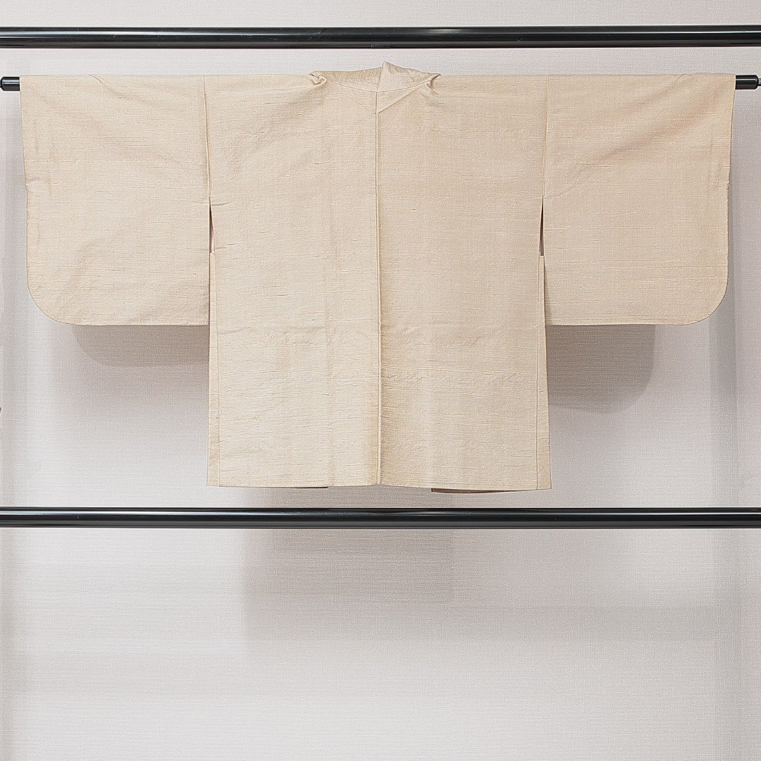 羽織 袷 身丈73cm 裄丈62cm 正絹 Cランク カジュアル Sサイズ 紐あり 無地 ベージュ系 LP 1232-15254