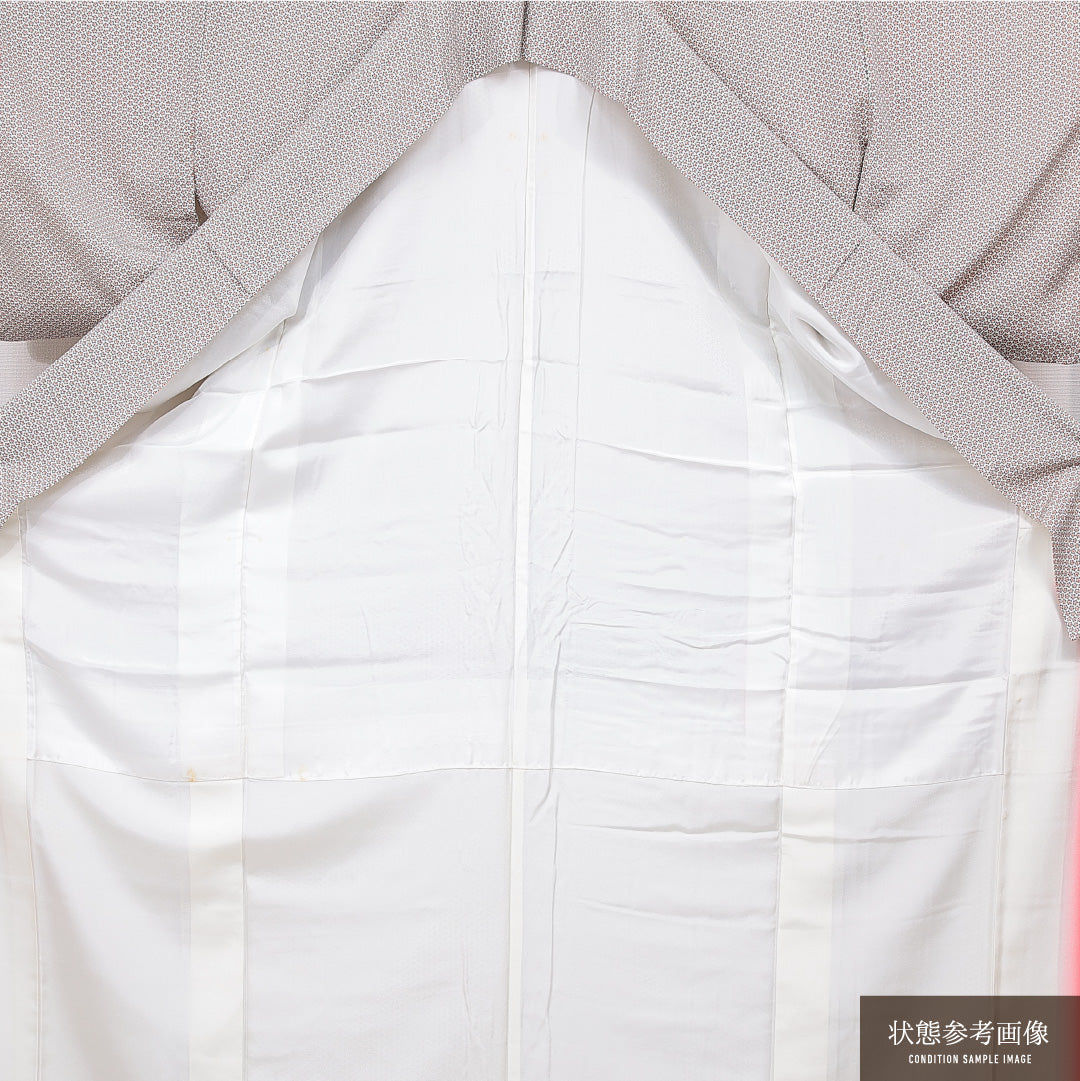 小紋 袷 身丈159cm 裄丈64cm 正絹 Aランク インフォーマル 広衿 Mサイズ 花柄 グレー系 RP 1221-15693