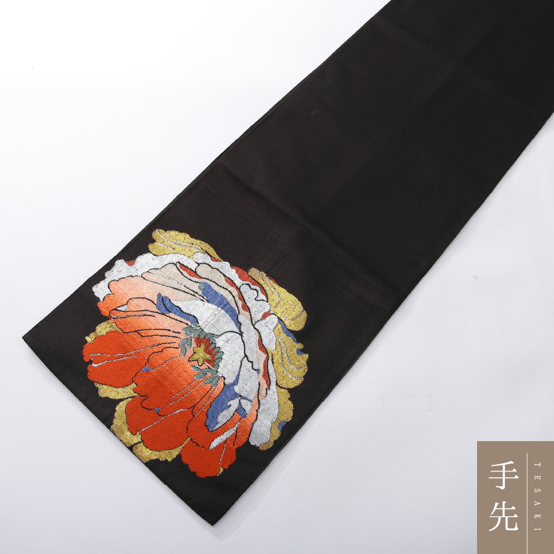 アンティーク 袋帯 帯丈414cm 六通 帯芯なし Bランク 正絹 黒系 1223-02170