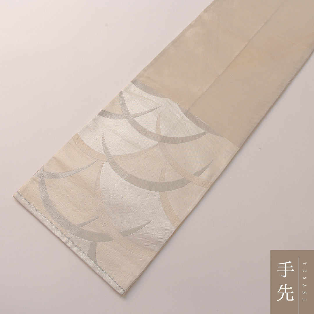 袋帯 帯丈408cm 正絹 六通 セミフォーマル 芝草 クリーム系 銀系 1243-01920