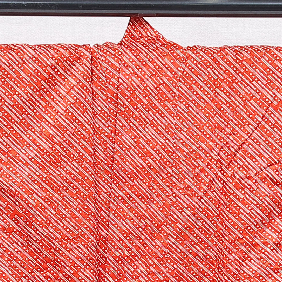 未使用品 洗える着物 道中着 袷 身丈79cm 裄丈65cm ポリエステル Nランク カジュアル Mサイズ 鹿の子柄 赤系 RP 1236-16810
