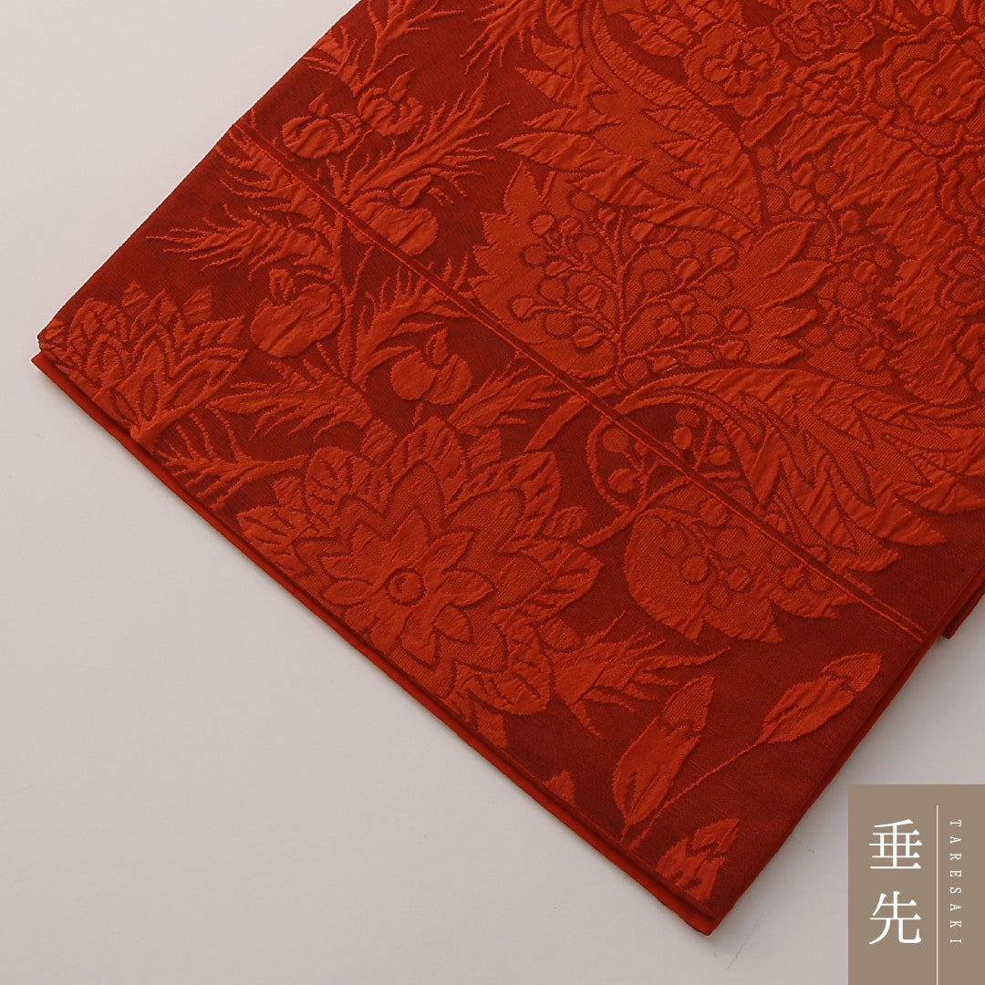 袋帯 帯丈436cm フォーマル 全通 未仕立て 帯芯なし Sランク 正絹 西陣織 唐華 朱系 1223-01880