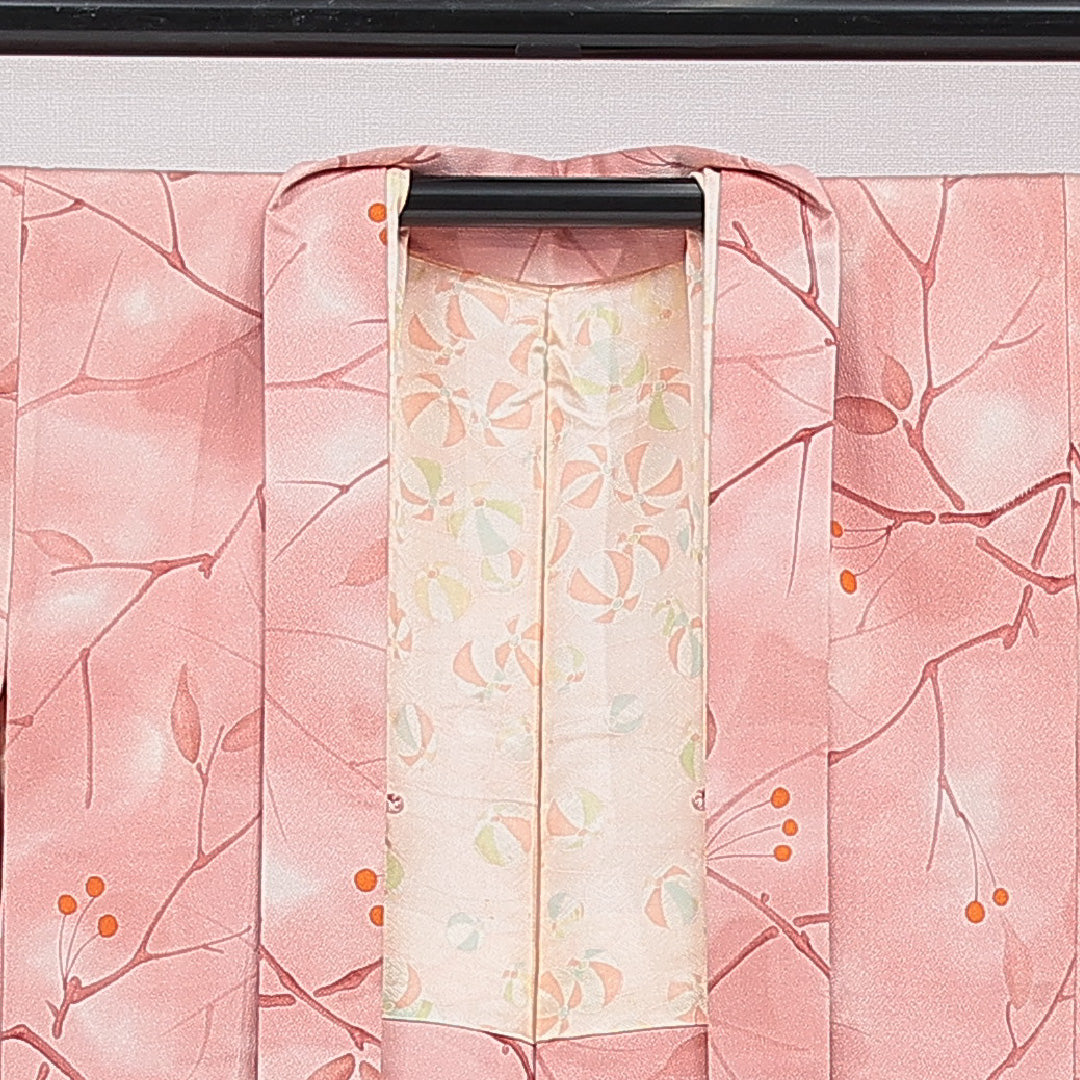 羽織 袷 身丈79cm 裄丈62cm 正絹 Cランク カジュアル Sサイズ 植物柄 ピンク系 HP 1232-15459