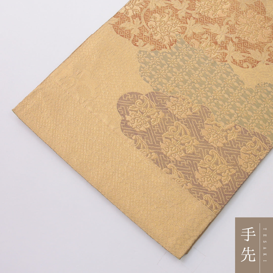 袋帯 帯丈444cm フォーマル 六通 Aランク 正絹 唐華 金系 1223-02244