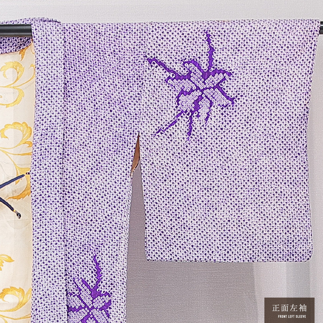 羽織 袷 身丈81cm 裄丈65cm 正絹 Aランク カジュアル バチ衿 Mサイズ 紐あり 楓 白系 RP 1232-15168