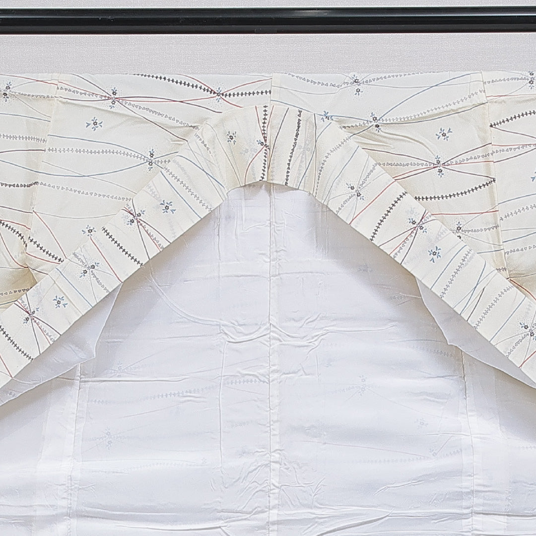 小紋 洗える着物 袷 身丈155cm 裄丈67cm ポリエステル Cランク Mサイズ 広衿 インフォーマル 花柄 クリーム系 1215-16095