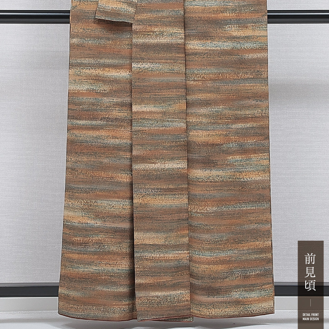 洗える着物 小紋 袷 身丈159cm 裄丈63cm ポリエステル Sランク インフォーマル 広衿 Mサイズ 抽象柄 茶系 RP 1221-16319