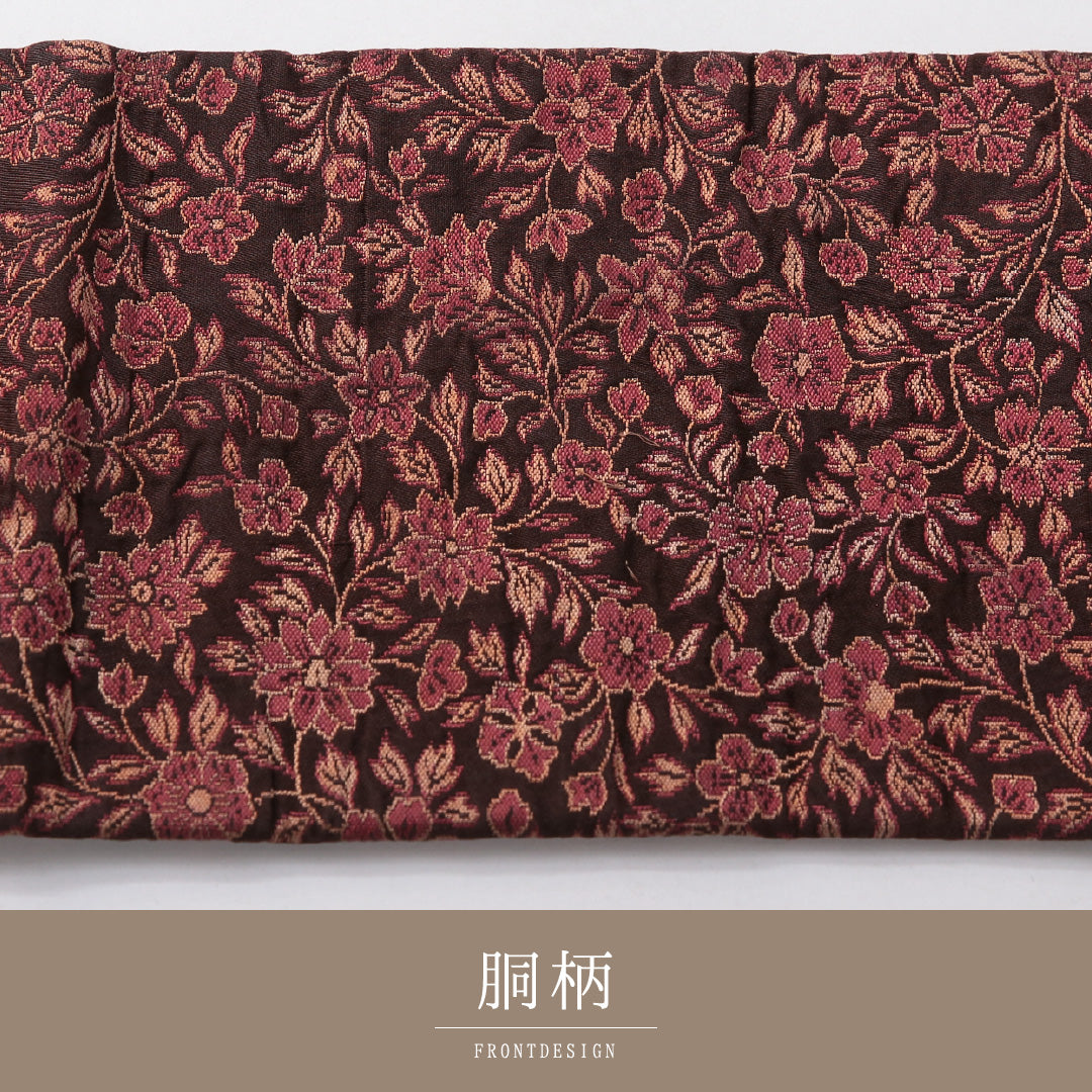 アンティーク 九寸名古屋帯 帯丈315cm 名古屋仕立て 六通 Cランク 正絹 唐草 茶系 1224-03694