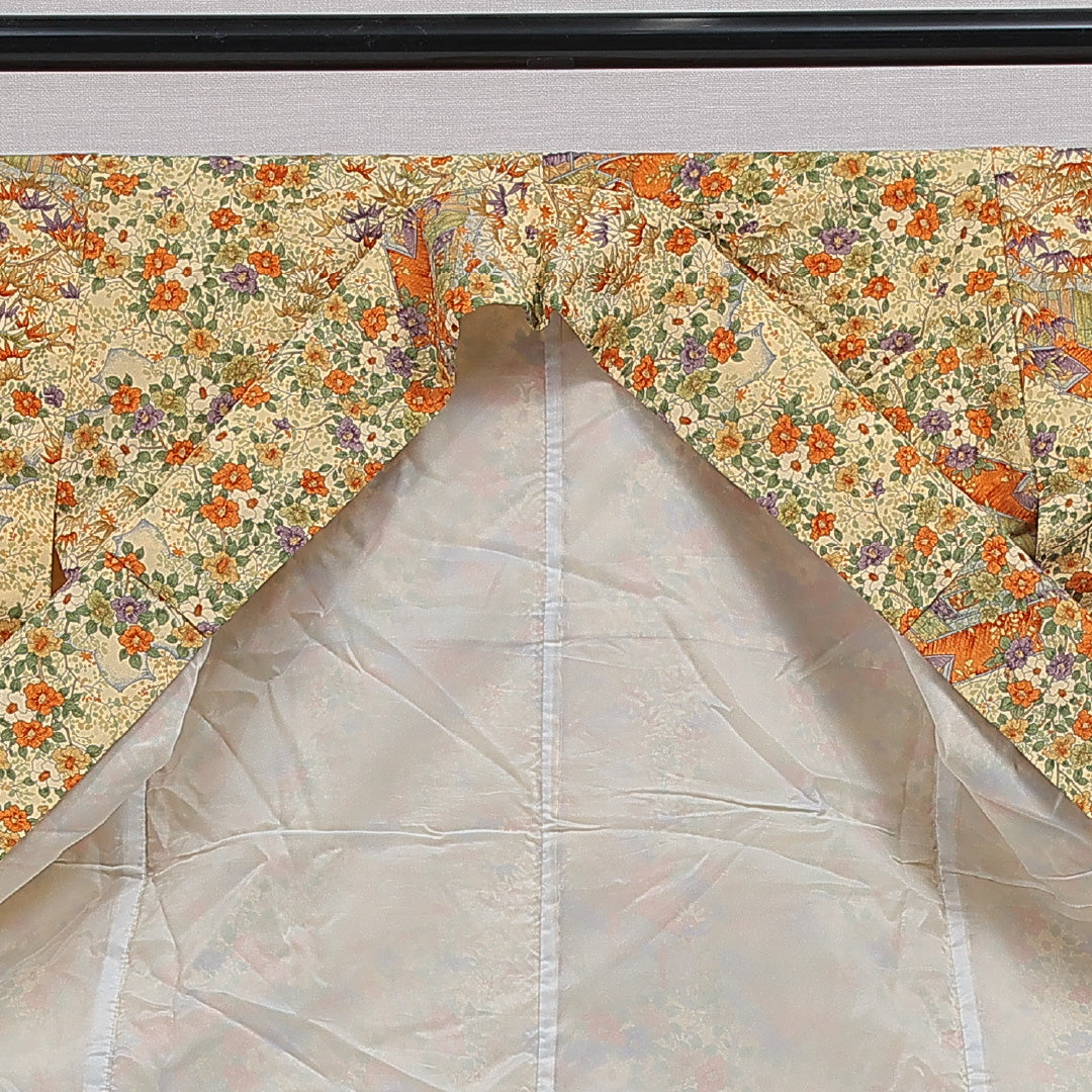 洗える着物 小紋 袷 身丈160cm 裄丈64cm ポリエステル Sランク インフォーマル 広衿 Lサイズ 茶屋辻 クリーム系 RP 1221-16357