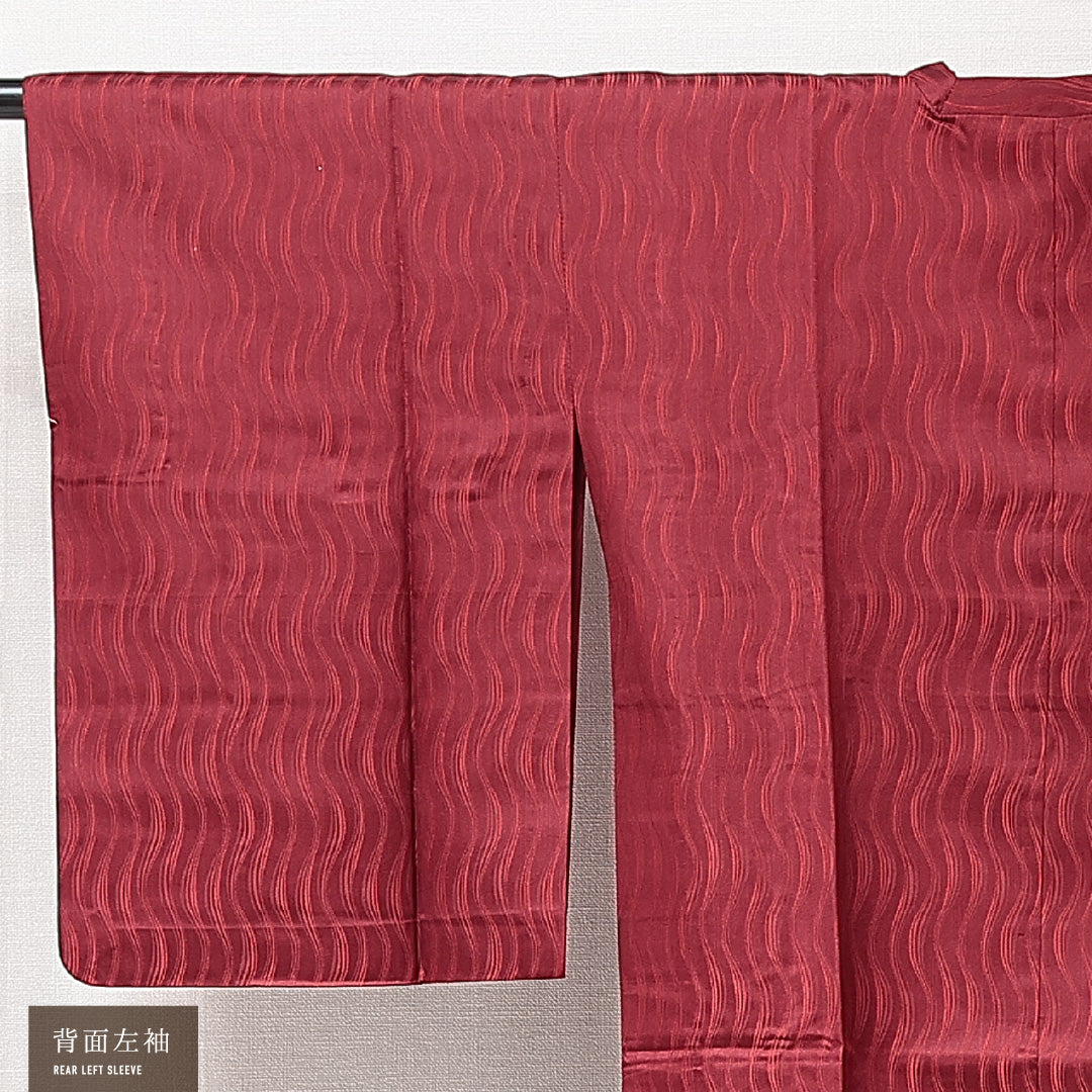 道行コート 単衣 身丈120cm 裄丈64cm 正絹 Sランク セミフォーマル Mサイズ ポケットあり よろけ縞 赤系 RP 1237-15293