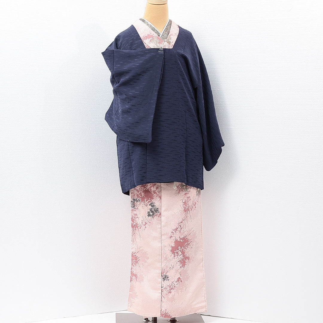 道行コート 袷 身丈81cm 裄丈64cm 正絹 Sランク セミフォーマル Mサイズ 織り出し ポケットあり 無地 青系 RP 1237-15287