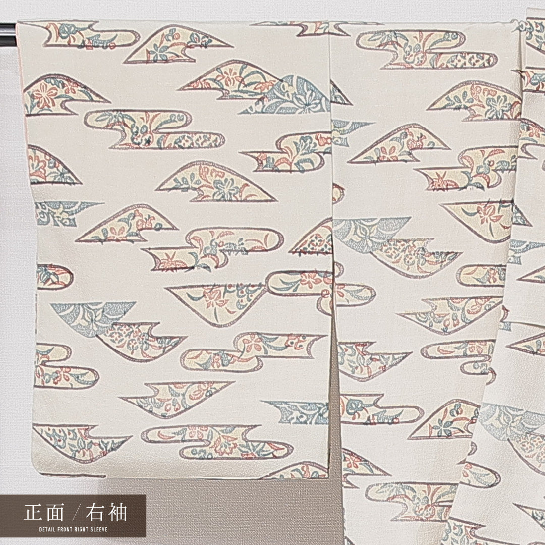 小紋 袷 身丈157cm 裄丈60cm 正絹 Aランク インフォーマル 広衿 Mサイズ 古典柄 グレー系 RP 1221-15218