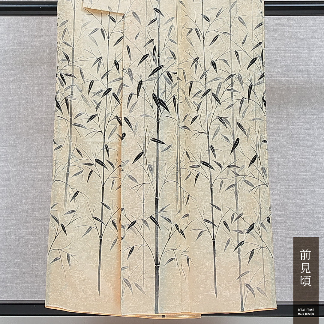 洗える着物 付下げ 袷 身丈150cm 裄丈62cm ポリエステル Sランク 紋意匠 (梅や紅葉) インフォーマル 広衿 Sサイズ 竹 黄系 RP 1218-15985