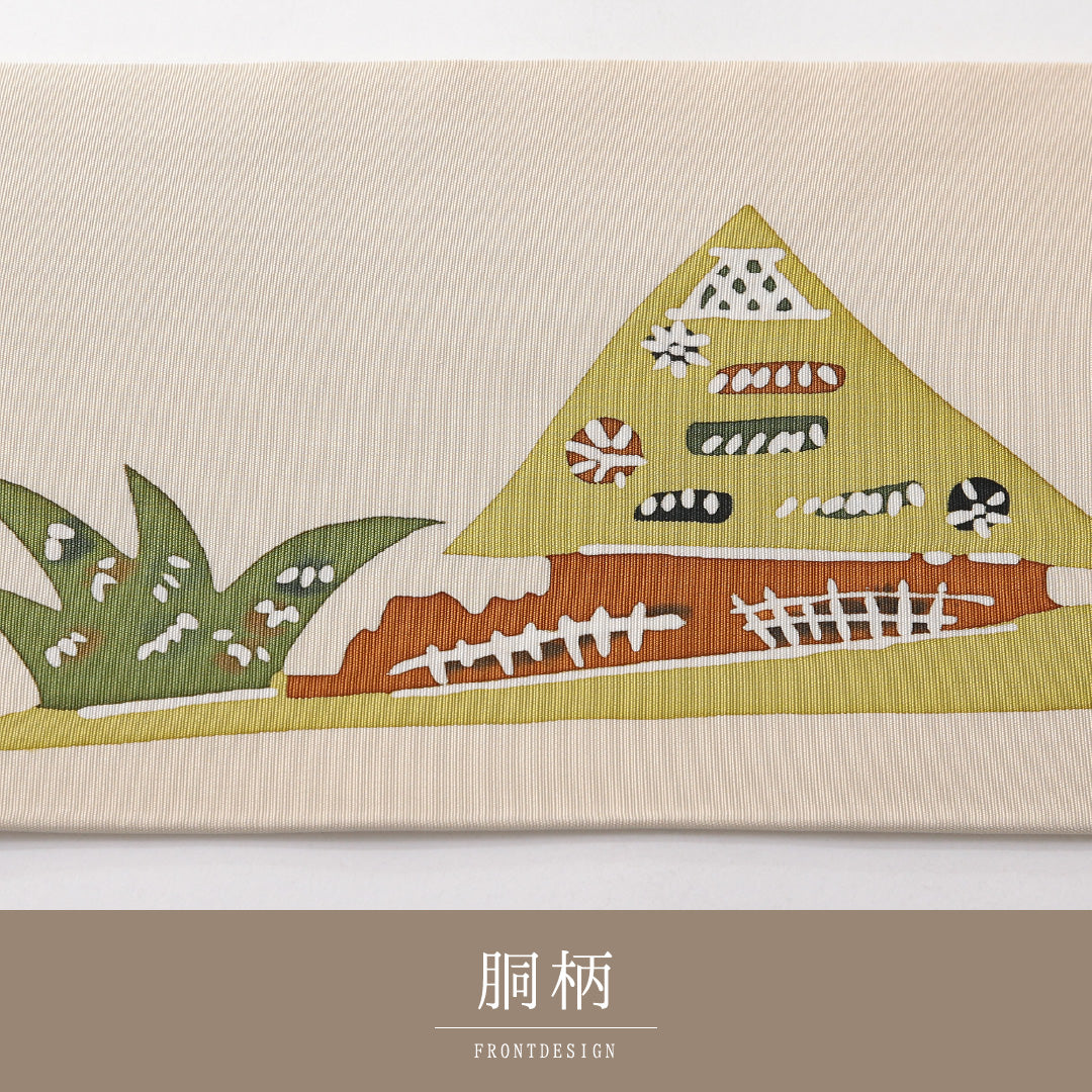 九寸名古屋帯 帯丈334cm カジュアル 名古屋仕立て ポイント柄 Bランク 正絹 染め帯 塩瀬 茶屋辻 クリーム系 1224-03827