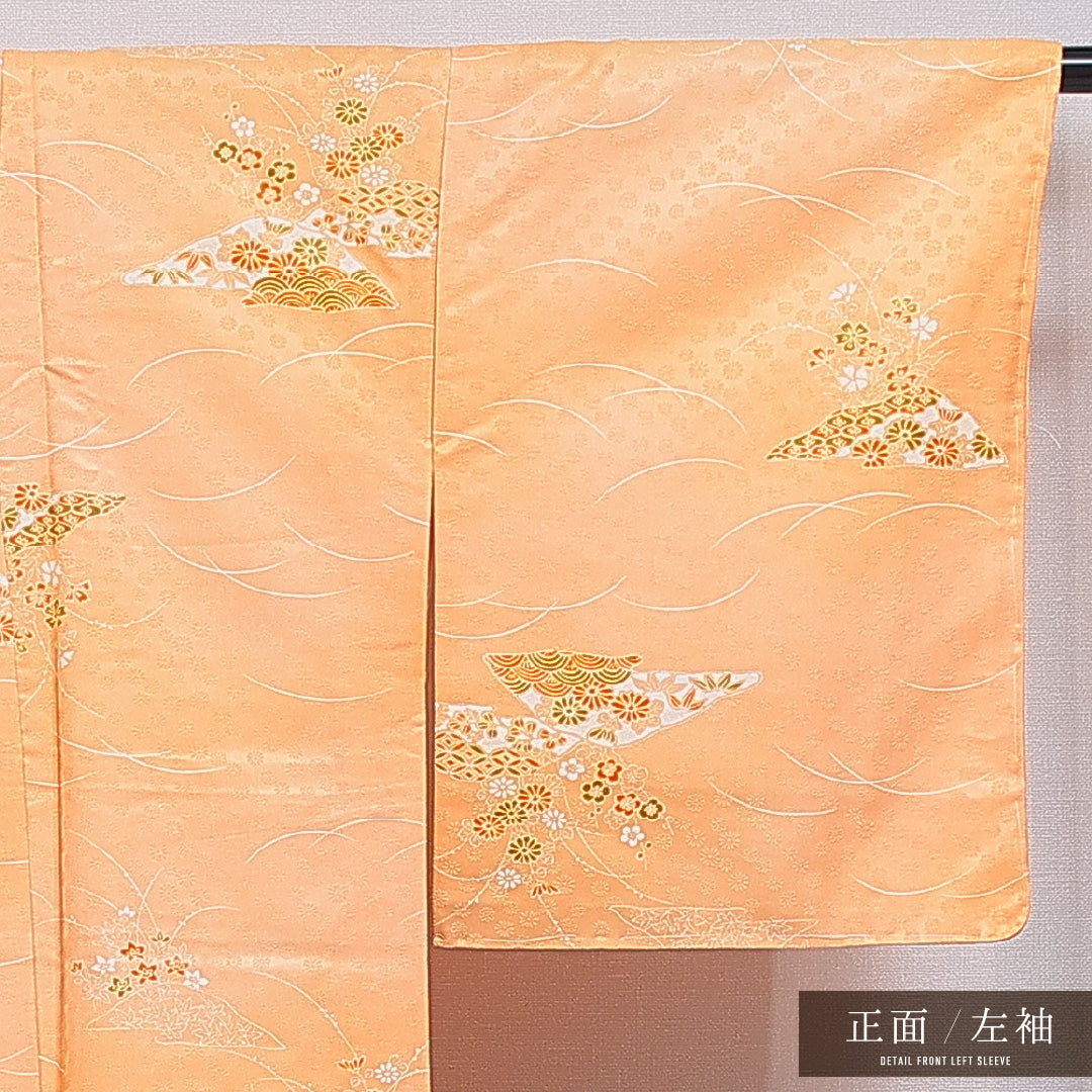 洗える着物 小紋 袷 身丈161cm 裄丈65cm ポリエステル Sランク インフォーマル 広衿 Lサイズ 古典柄 朱系 RP 1221-16334