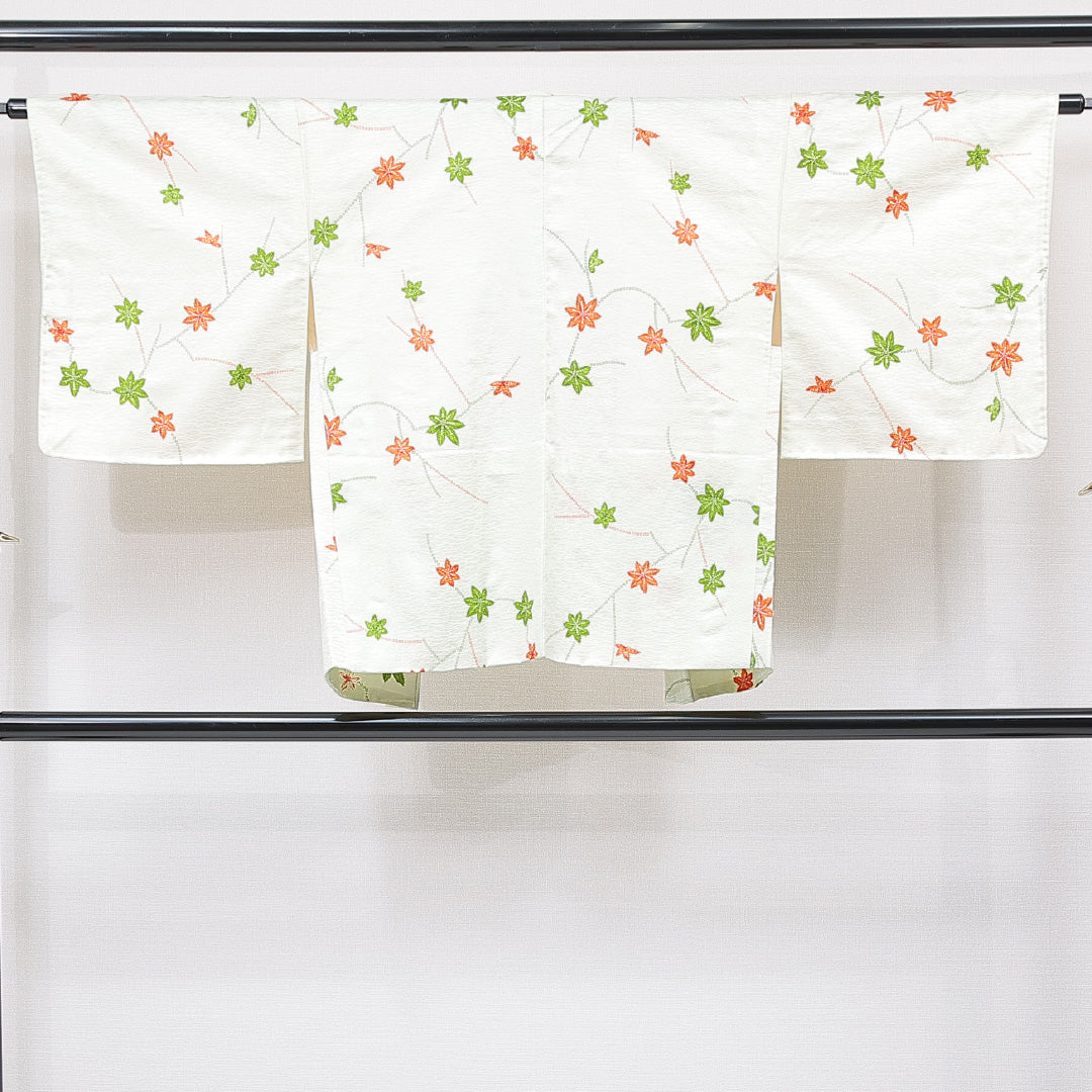 羽織 袷 身丈79cm 裄丈62cm 正絹 Sランク Sサイズ カジュアル 紅葉 緑系 1217-15123