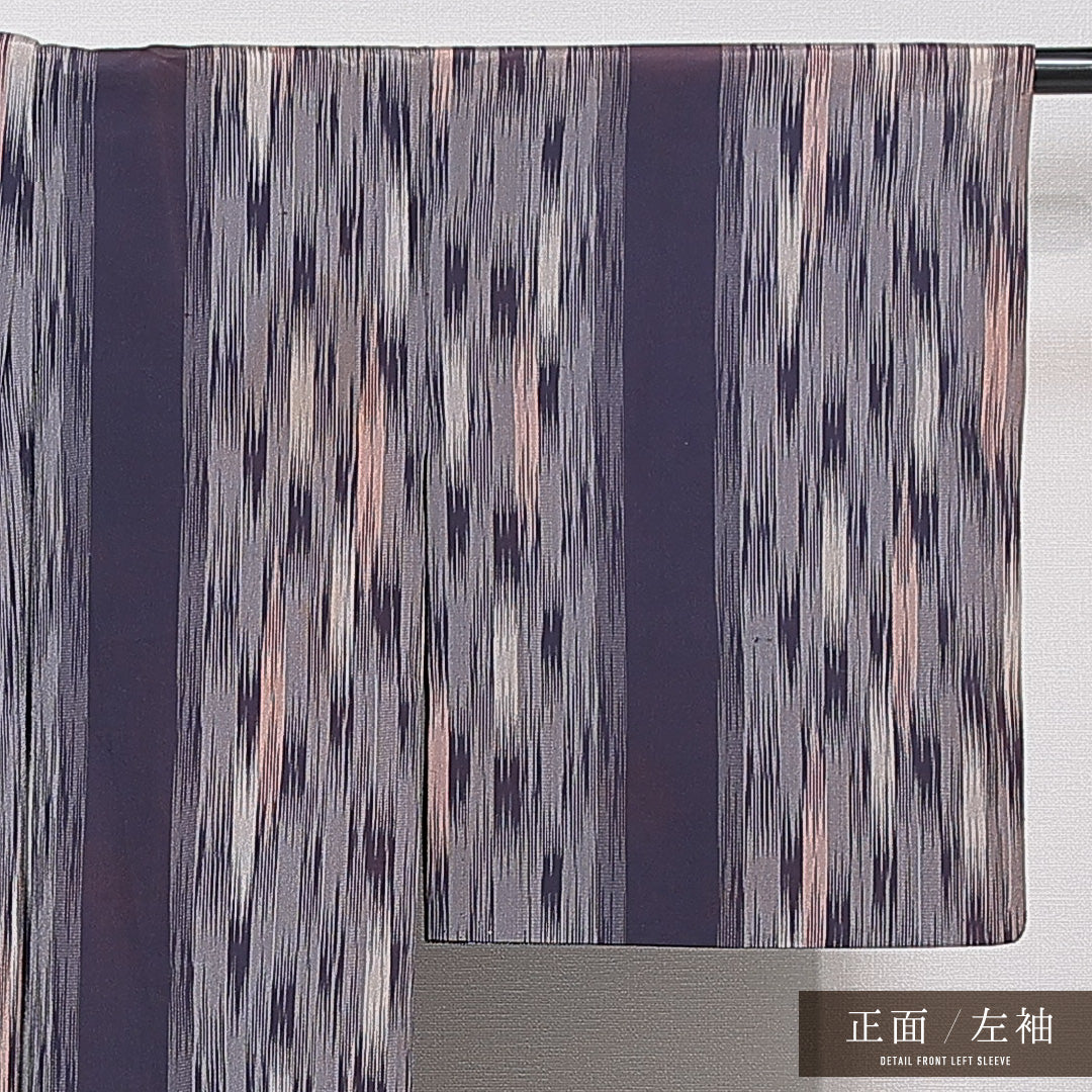お召 単衣 身丈153cm 裄丈62cm 正絹 Cランク インフォーマル バチ衿 Sサイズ 縞 紫系 LP 1222-15368