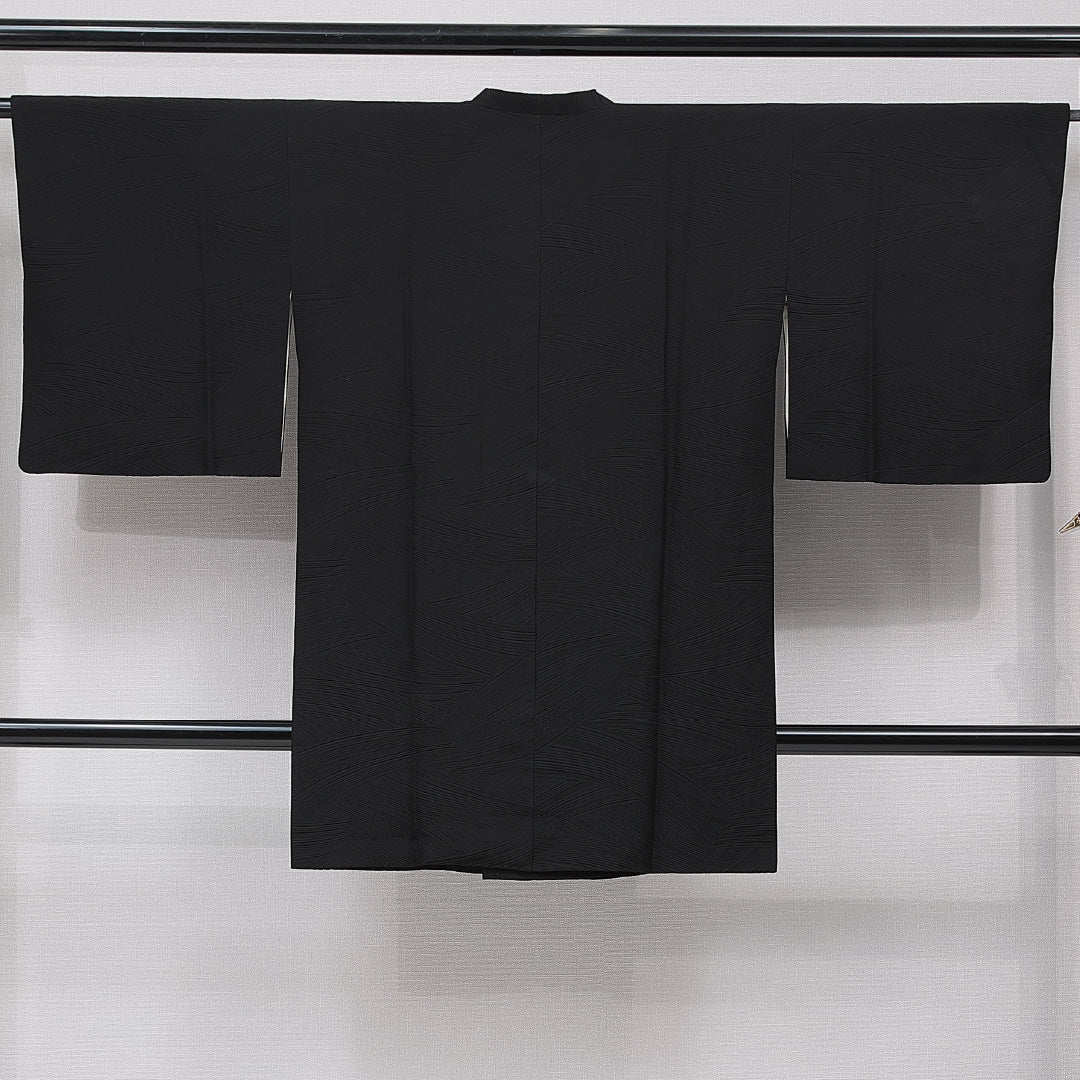 道行コート 袷 身丈95cm 裄丈63cm 正絹 Aランク セミフォーマル Sサイズ ポケットあり 無地 黒系 RP 1237-15456