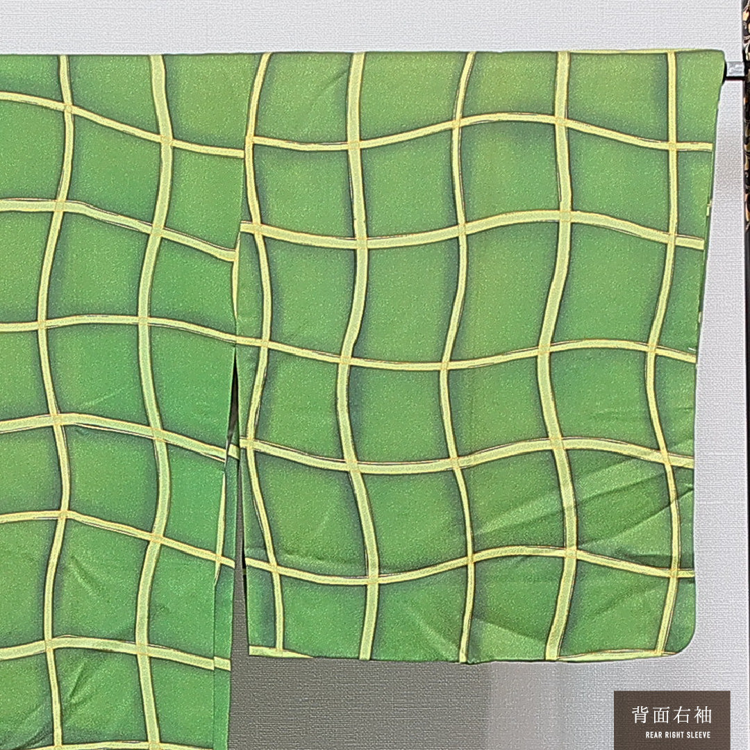 道行コート 洗える着物 袷 身丈81cm 裄丈65cm ポリエステル Aランク Mサイズ インフォーマル ポケットあり 格子 緑系 1263-16861