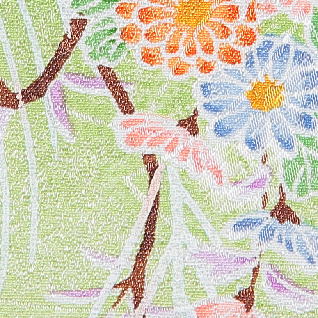 小紋 洗える着物 袷 身丈158cm 裄丈64cm ポリエステル Cランク Mサイズ 広衿 インフォーマル 花喰鳥 緑系 1215-16058