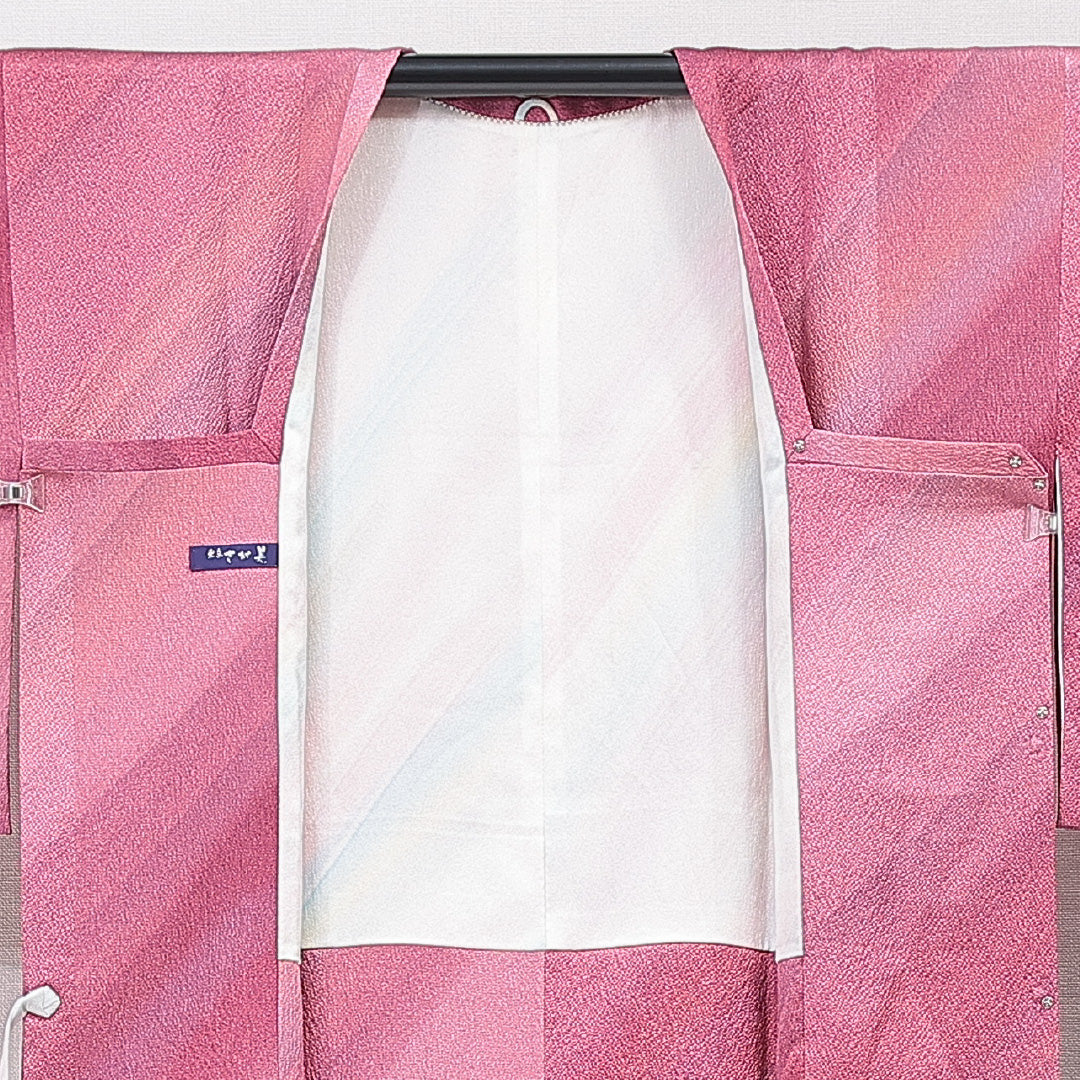 道行コート 袷 身丈82cm 裄丈65cm 正絹 Aランク Mサイズ フォーマル ポケットあり 縞 ピンク系 1263-15125