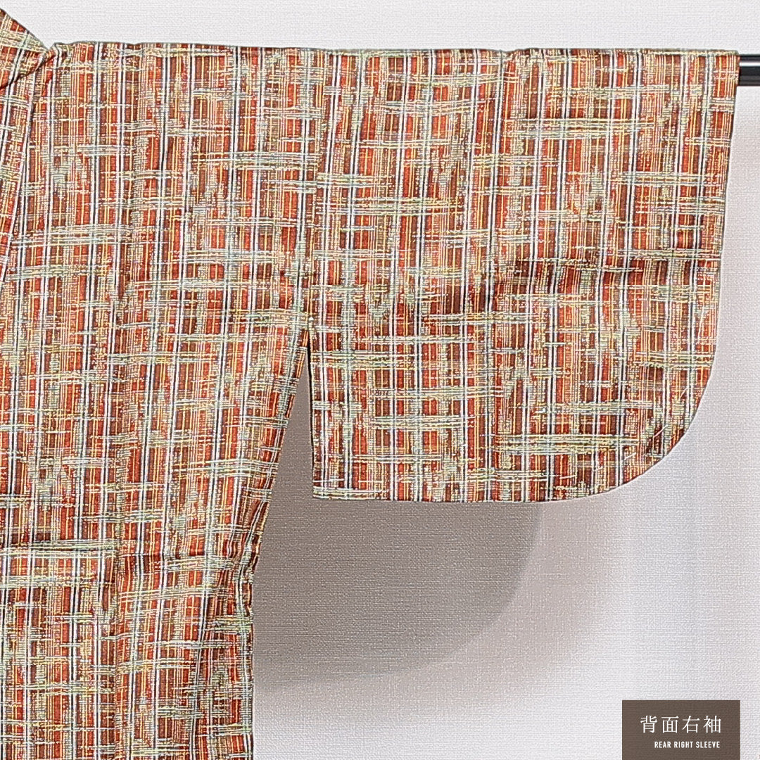 道中着 袷 身丈73cm 裄丈62cm 正絹 Sランク カジュアル Sサイズ 格子 茶系 RP 1236-16444
