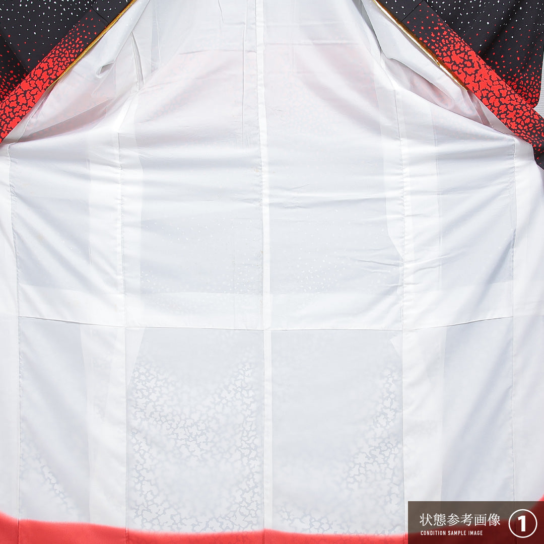 洗える着物 小紋 袷 身丈156cm 裄丈61cm ポリエステル Sランク インフォーマル バチ衿 Mサイズ 抽象柄 黒系 RP 1221-16285