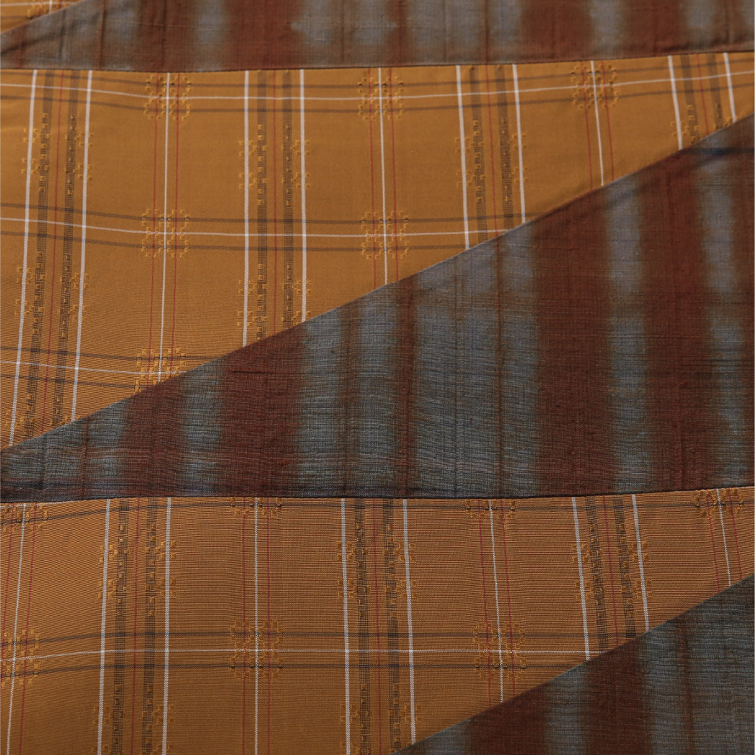 九寸名古屋帯 帯丈456cm カジュアル 開き仕立て 全通 リバーシブル Aランク 正絹 創作柄 黄系 グレー系 1224-03378