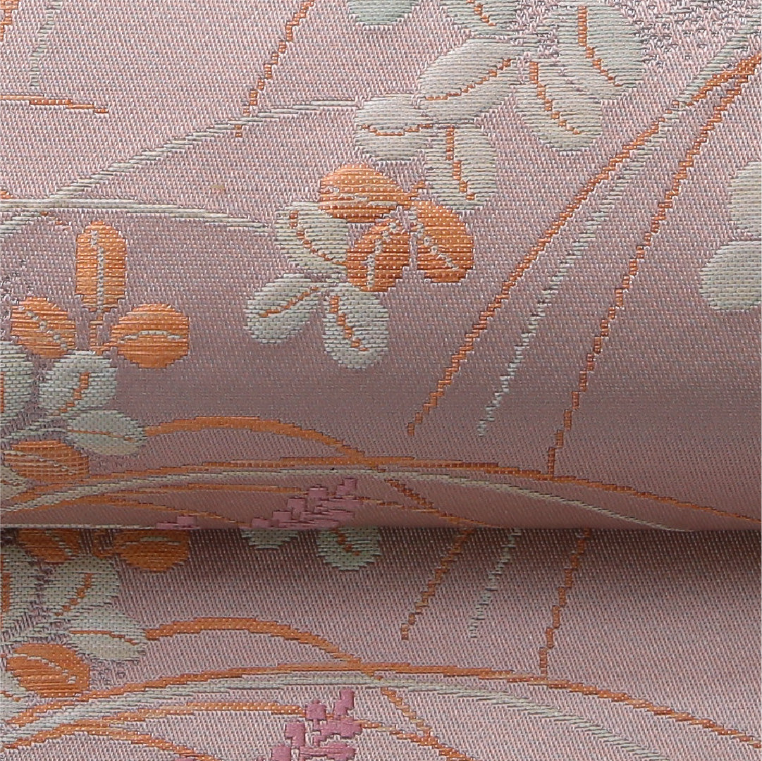 八寸名古屋帯 帯丈374cm カジュアル 開き仕立て 六通 Aランク 正絹 藤 ピンク系 紫系 1224-03492