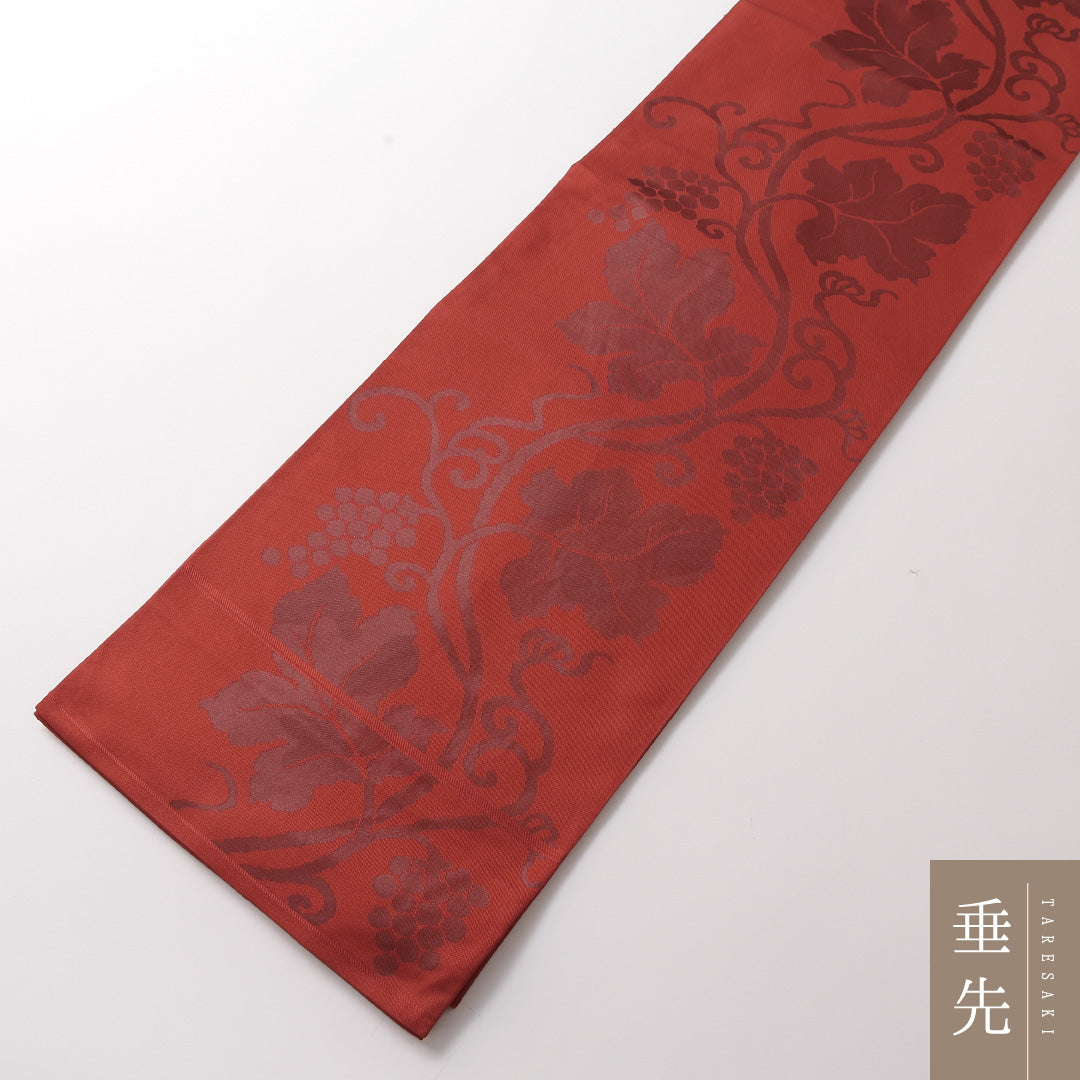 袋帯 帯丈426cm 正絹 六通 セミフォーマル 葡萄唐草文 朱系 1243-01860
