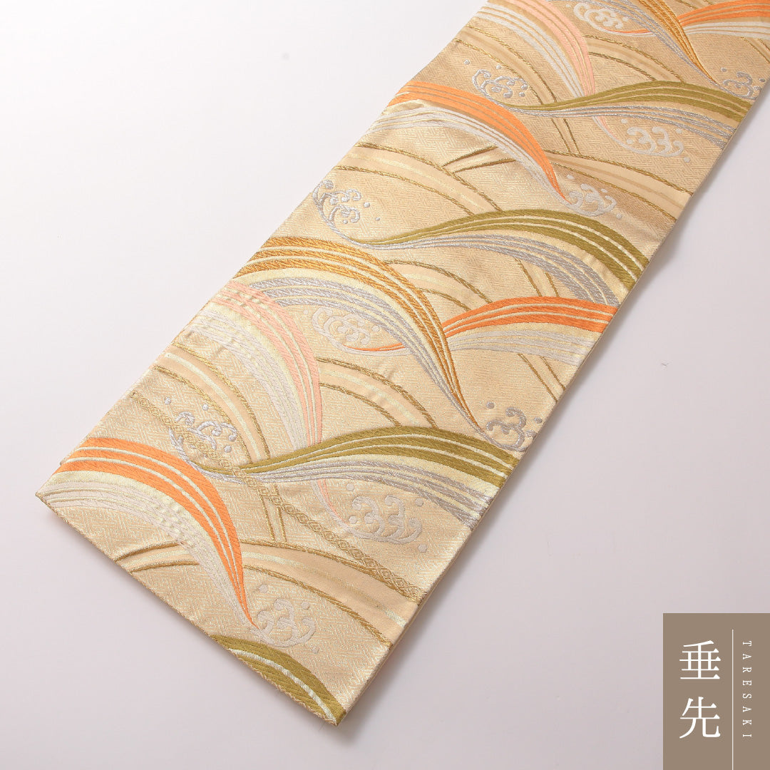 袋帯 帯丈412cm フォーマル 六通 Aランク 正絹 流水 金系 1223-01846