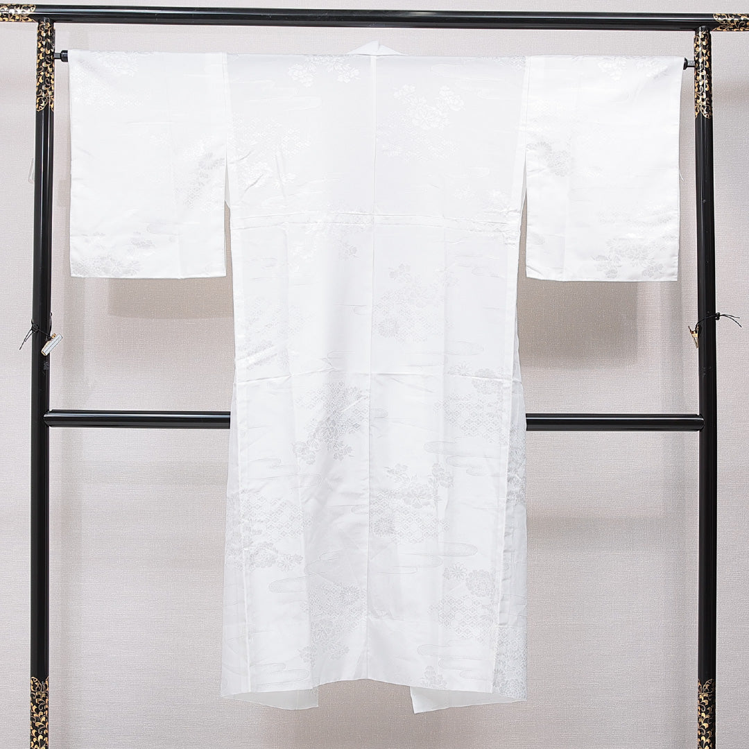 長襦袢 袷 身丈135cm 裄丈65cm 正絹 Sランク XLサイズ 牡丹 白系 RP 1239-15412