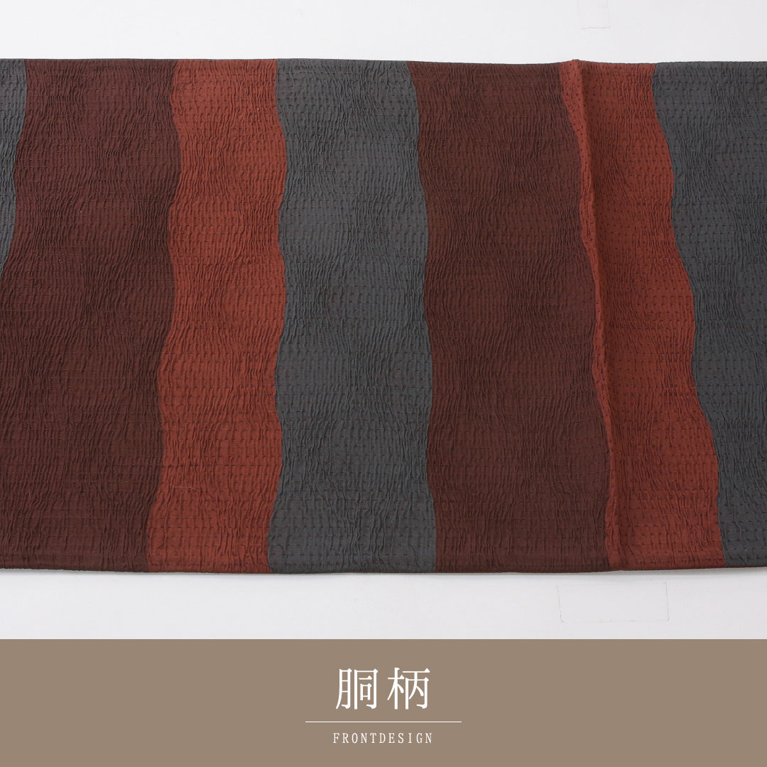 袋帯 帯丈436cm インフォーマル 六通 帯芯なし Sランク 正絹 ふくれ織 よろけ縞 赤系 1223-02240