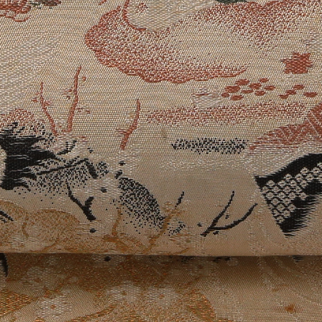 アンティーク 袋帯 帯丈400cm 全通 Cランク 正絹 御所解 松 クリーム系 金系 1223-01911