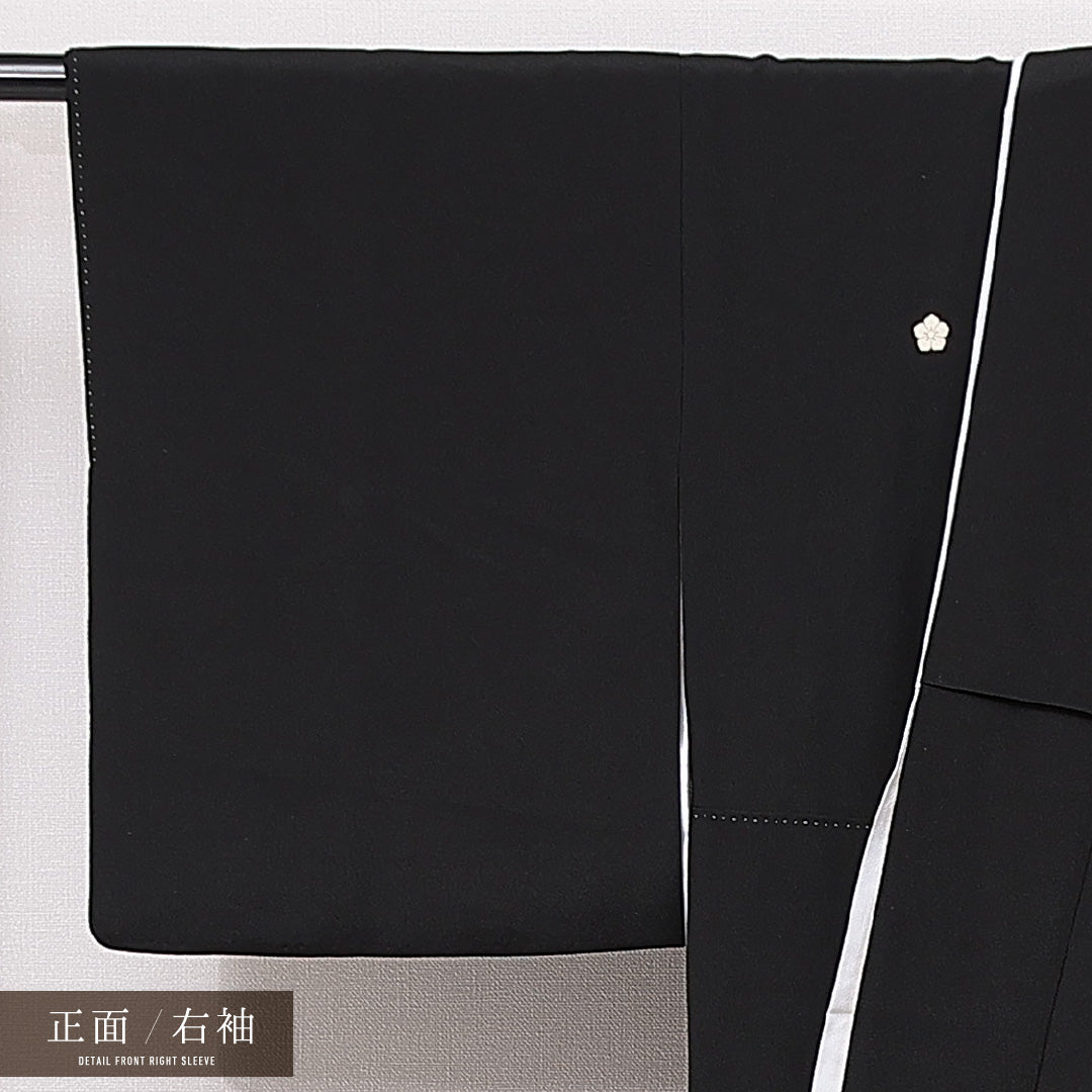 黒留袖 袷 身丈158cm 裄丈62cm 五つ紋 桔梗 フォーマル Aランク Mサイズ 正絹 比翼仕立て 広衿 鳥 風景柄 1211-F0636
