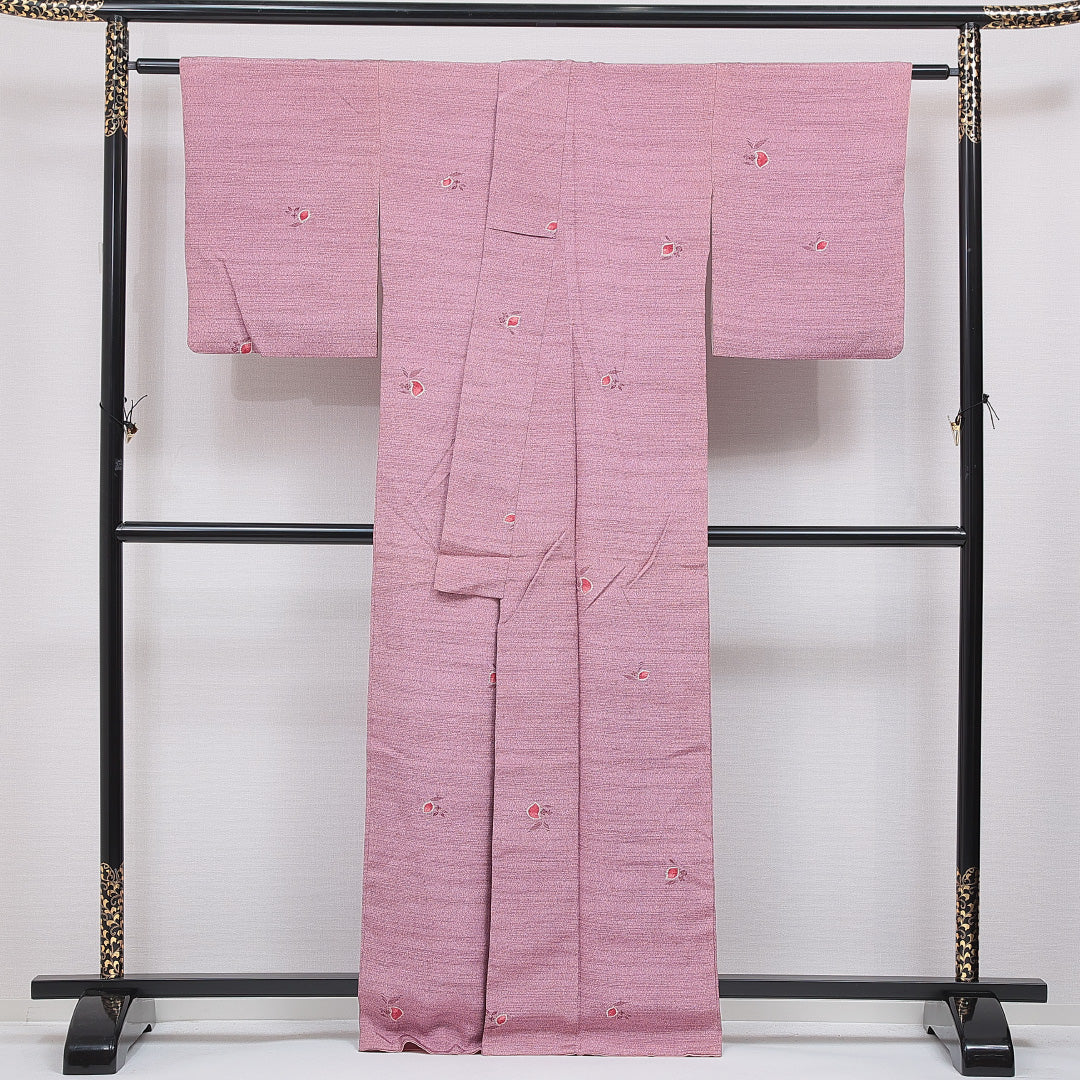 小紋 袷 身丈165cm 裄丈64cm 正絹 Aランク XLサイズ 広衿 インフォーマル 部分絞り 花柄 紫系 1215-16667