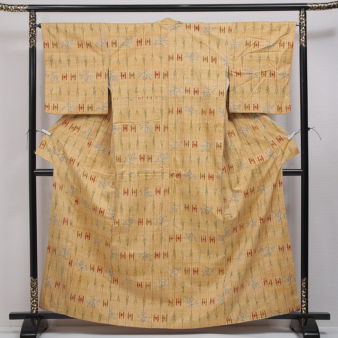 紬 袷 身丈162cm 裄丈65cm 正絹 Sランク カジュアル 広衿 Lサイズ 花柄 ベージュ系 RP 1223-16075