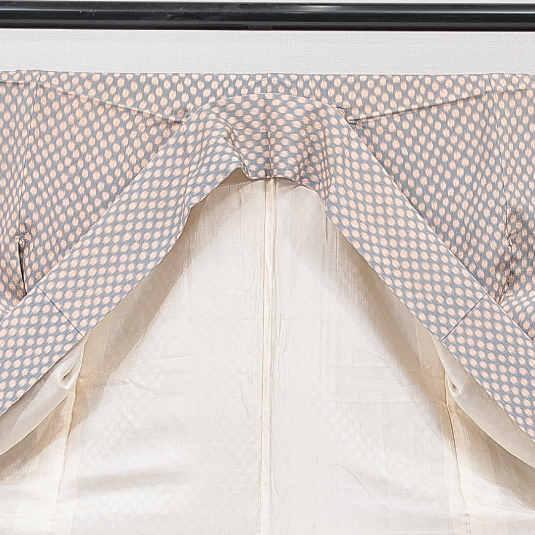 紬 袷 身丈157cm 裄丈63cm 正絹 Cランク Mサイズ 広衿 カジュアル ドット グレー系 1216-15658