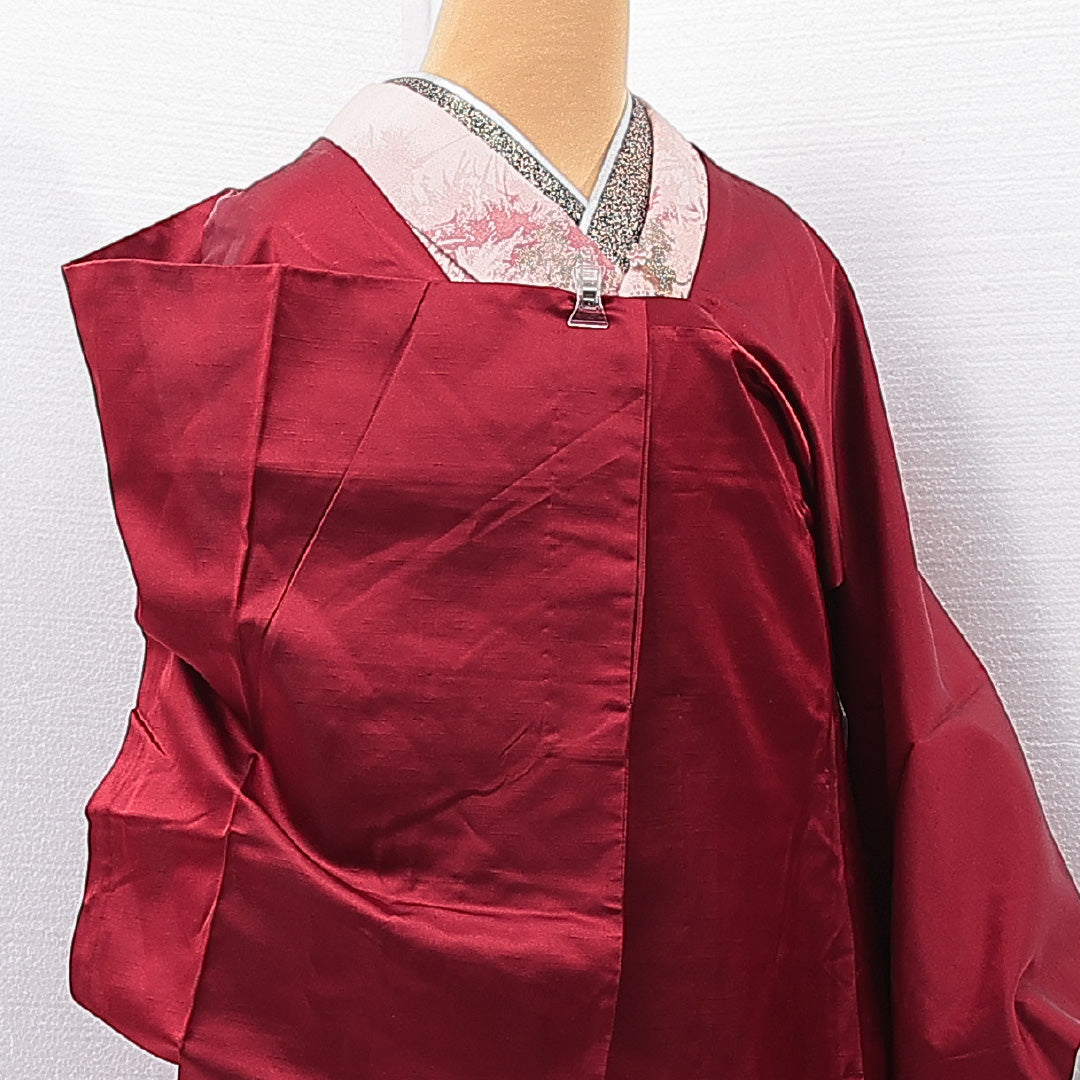 道行コート 袷 身丈133cm 裄丈65cm 正絹 Sランク カジュアル Mサイズ 無地 赤系 RP 1237-15280
