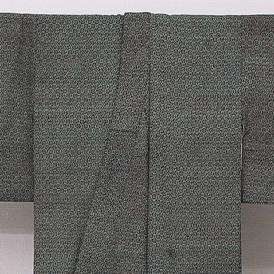 アンティーク 小紋 袷 身丈148cm 裄丈60cm 正絹 Cランク XSサイズ バチ衿 創作柄 緑系 1215-15684