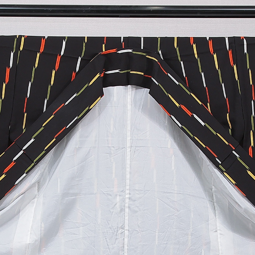 小紋 袷 身丈168cm 裄丈65cm 正絹 Sランク XLサイズ 広衿 インフォーマル 縞 黒系 多色系 1215-15485