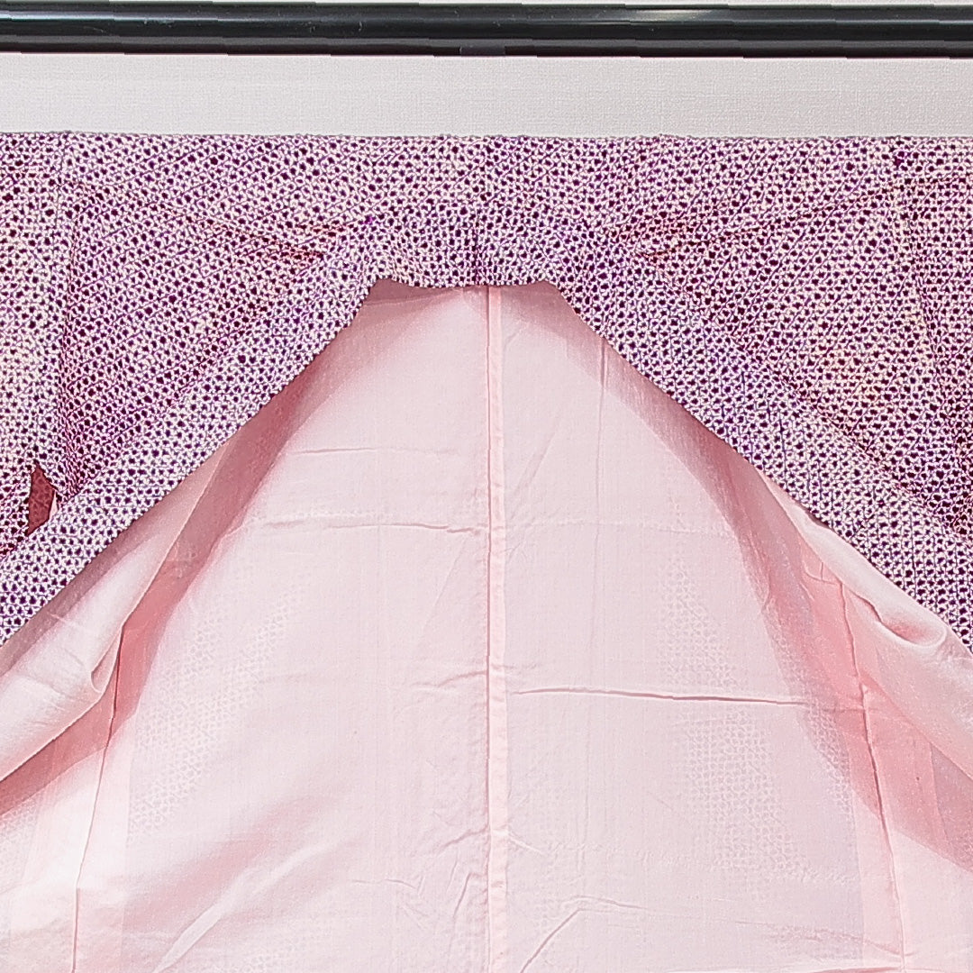 小紋 袷 身丈153cm 裄丈63cm 正絹 Sランク インフォーマル バチ衿 Sサイズ 紫系 RP 1221-15203