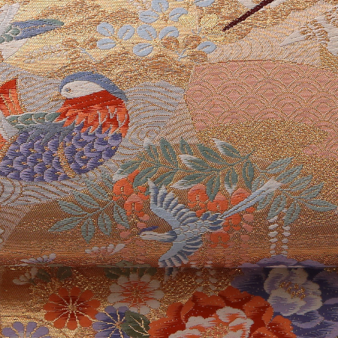 袋帯 帯丈426cm フォーマル 六通 Sランク 正絹 花車 金系 1223-01979