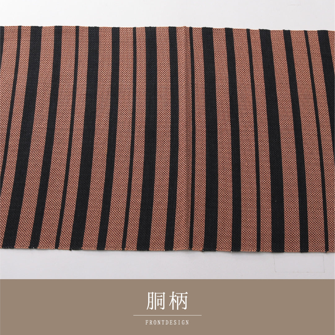 八寸名古屋帯 帯丈340cm カジュアル 開き仕立て 全通 未仕立て Sランク 正絹 博多織 縞 朱系 1224-03821