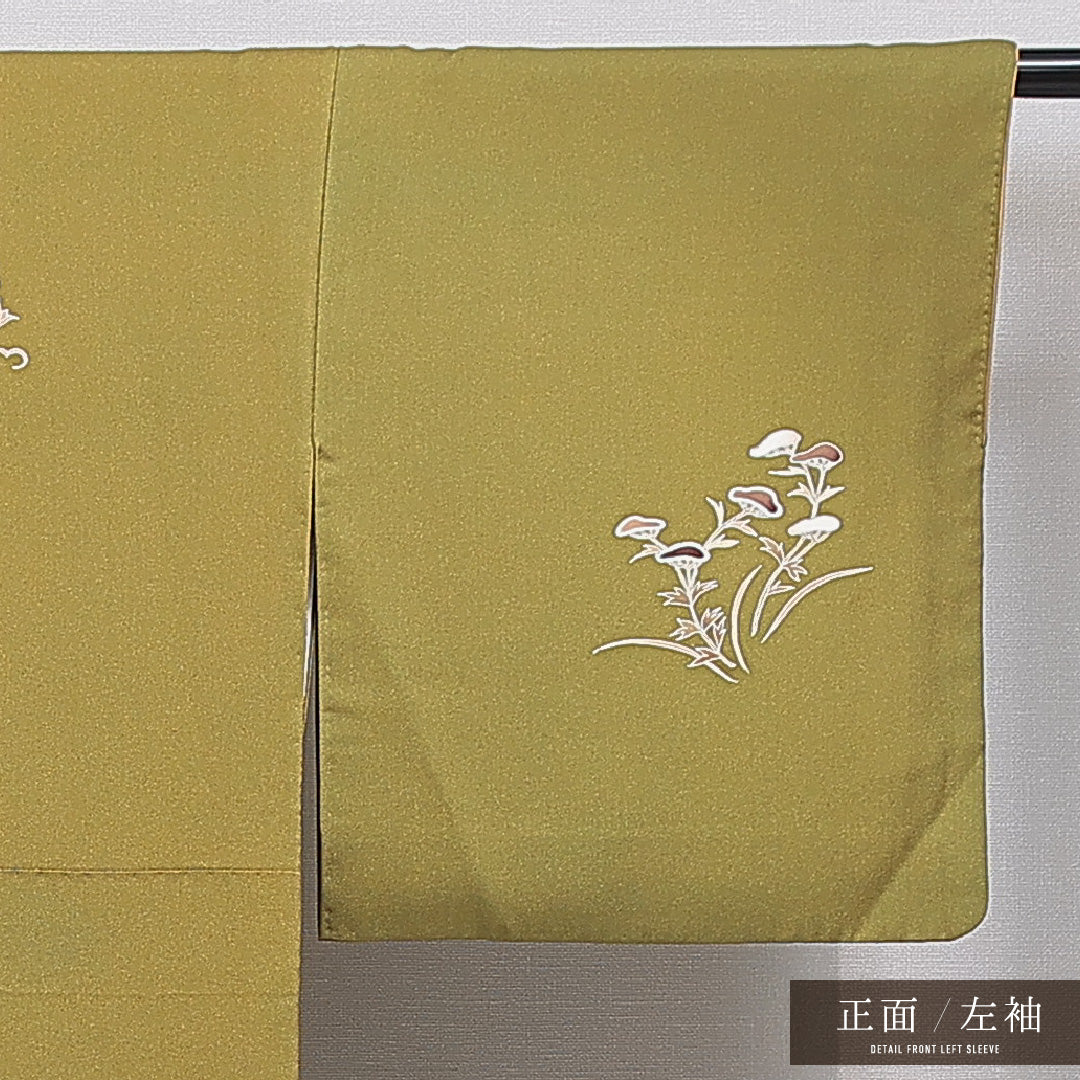 訪問着 袷 身丈158cm 裄丈64cm 正絹 Aランク セミフォーマル 広衿 Mサイズ 朝顔 緑系 RP 1217-15341