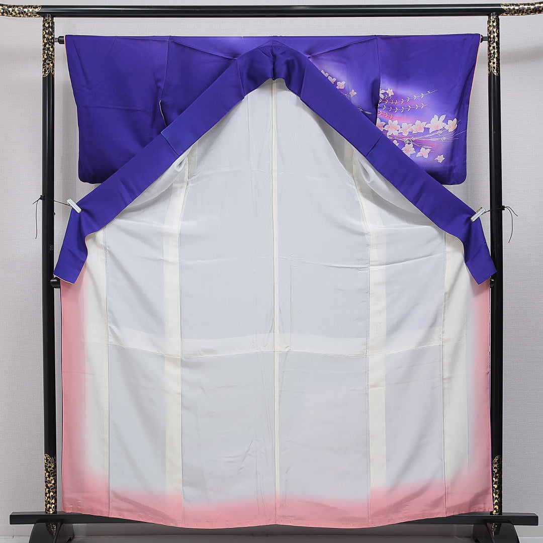 洗える着物 訪問着 袷 身丈162cm 裄丈65cm ポリエステル Bランク セミフォーマル 広衿 Lサイズ ぼかし染 椿 紫系 HP 1217-16082