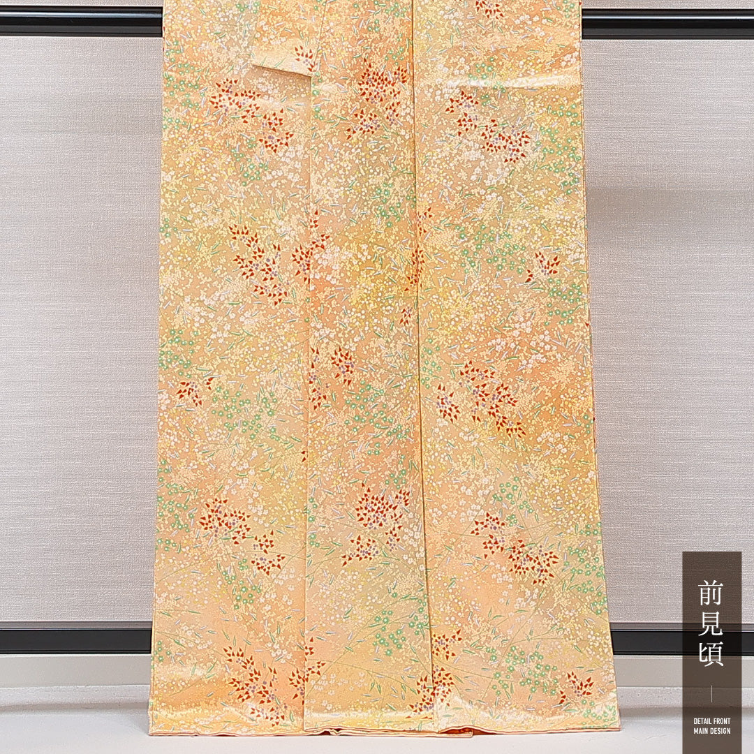 小紋 袷 身丈163cm 裄丈63cm 正絹 Sランク インフォーマル バチ衿 Lサイズ 花柄 植物柄 ピンク系 RP 1221-15426