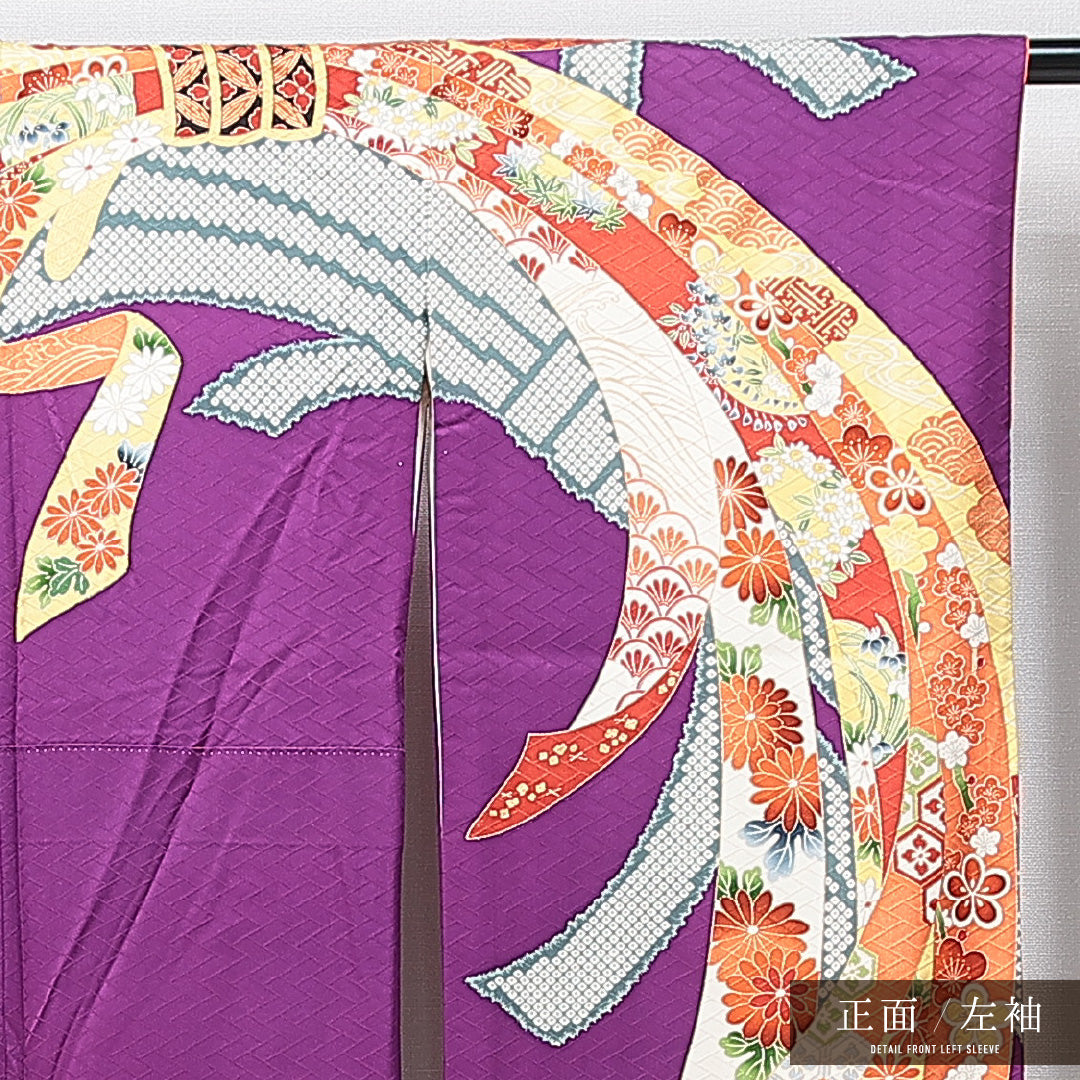 振袖 袷 身丈156cm 裄丈65cm フォーマル Sランク Mサイズ 正絹 広衿 吉祥文様 金駒刺繍 1213-F0629
